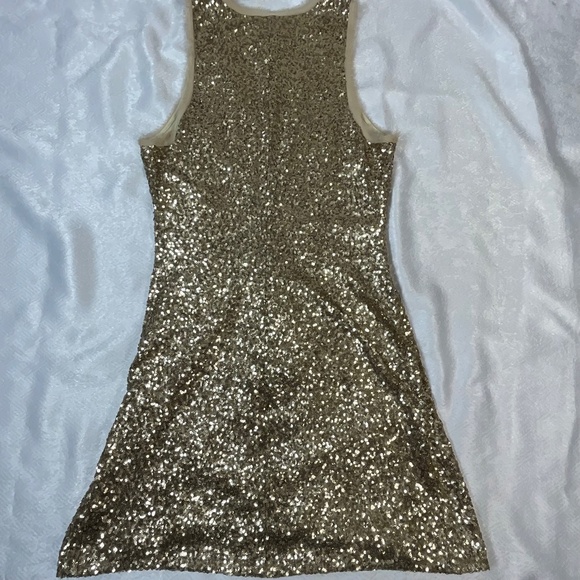 Ali Ro Gold Sequin Ruched V-Neck Dress Women’s M Party Cocktail Holiday Glam - Picture 8 of 9